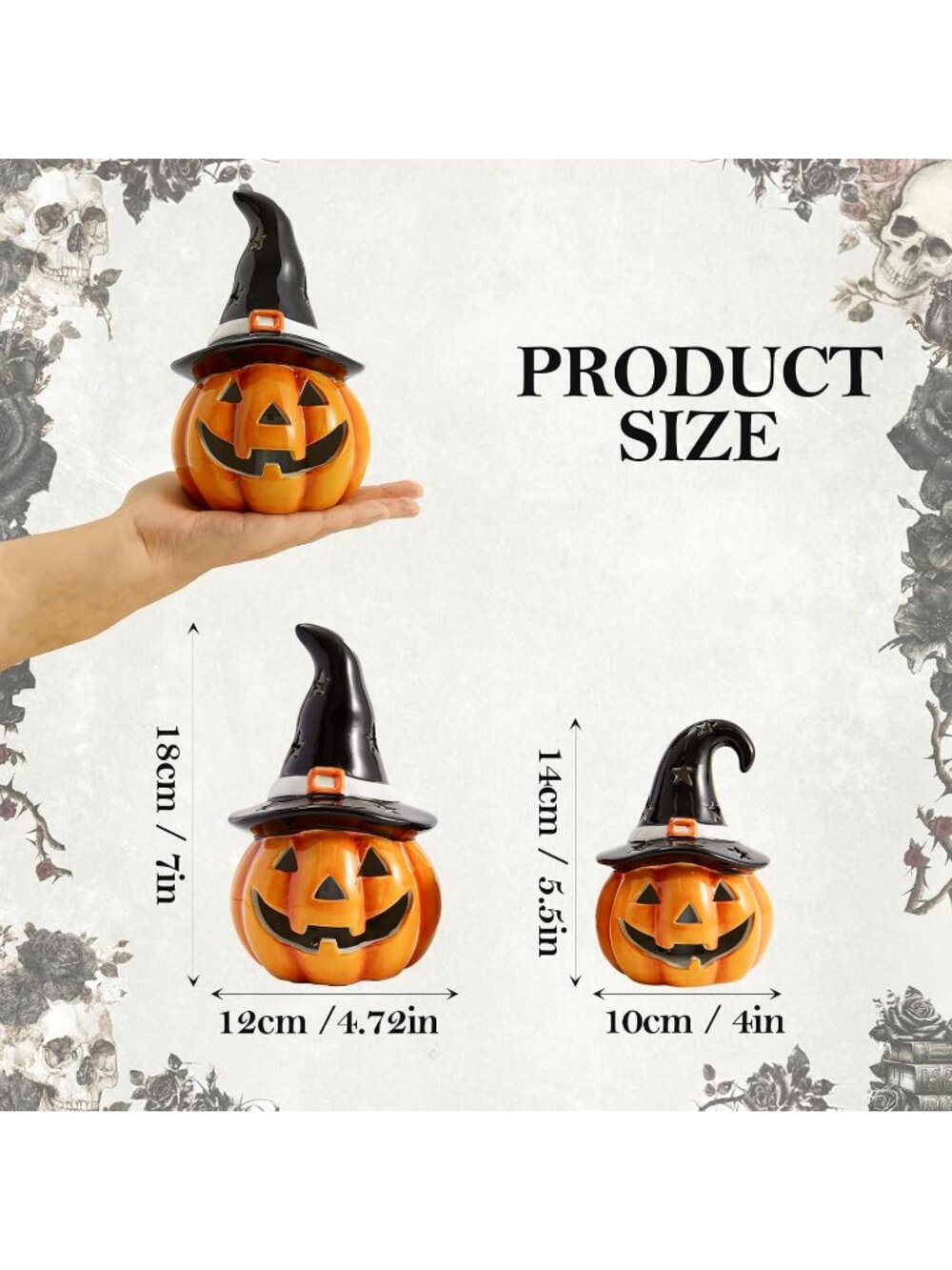 New Halloween Pumpkin Lights Ceramic Jack O Lantern LED Table Decor 2PCS - Picture 4 of 6